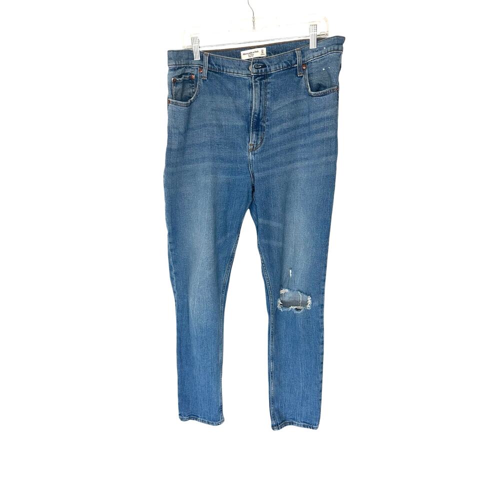 Abercrombie &‎ Fitch Medium Wash Distressed The Skinny High Rise Jean Size 16